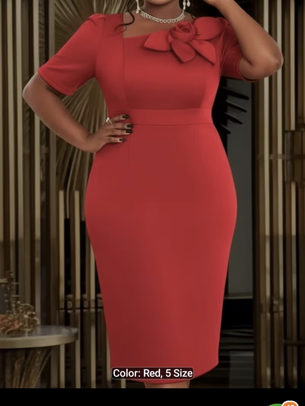 Elegant Red Pencil Dress with Floral Accent